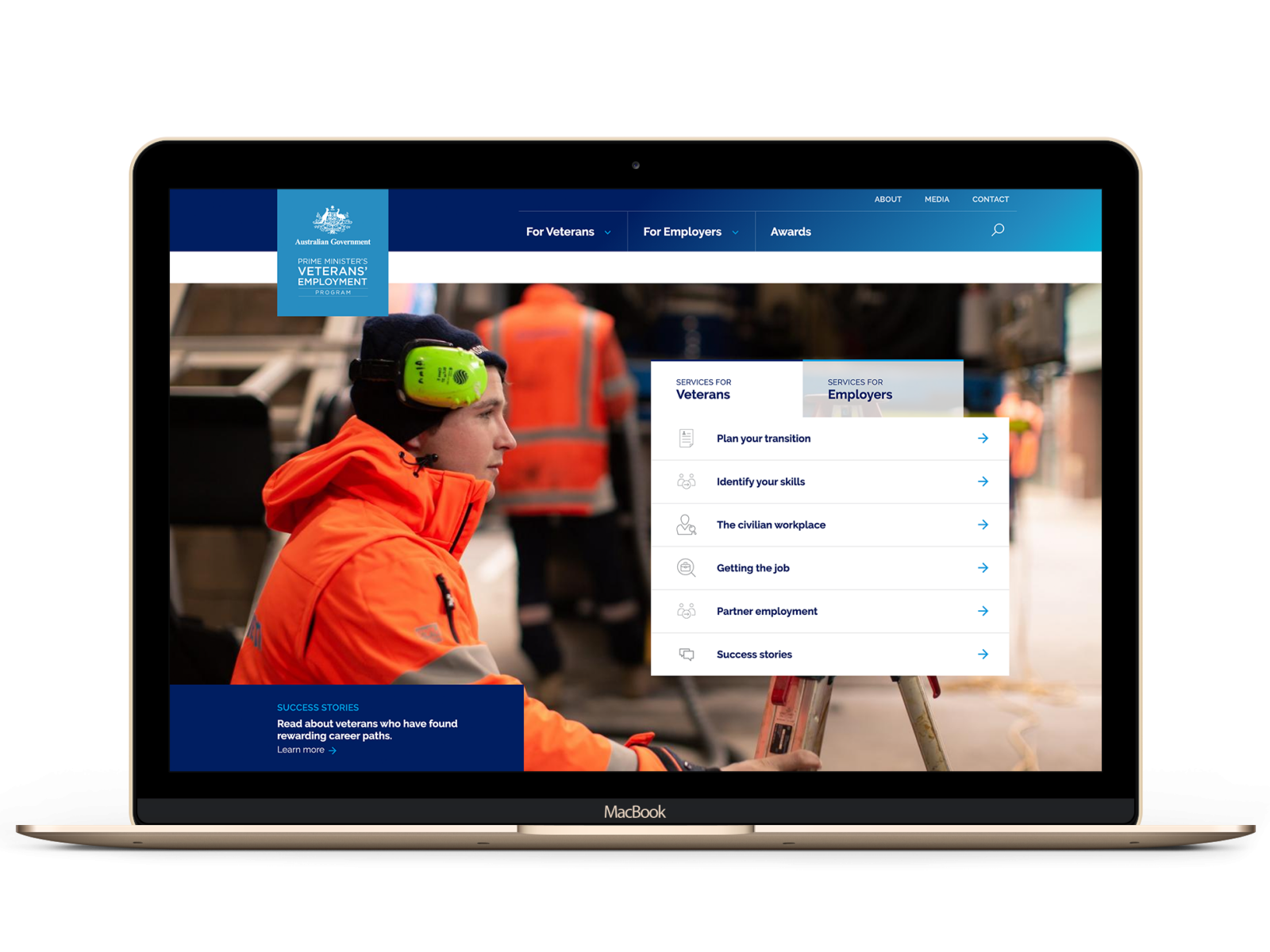 An example of the Veterans Employment Program Website page on a Laptop