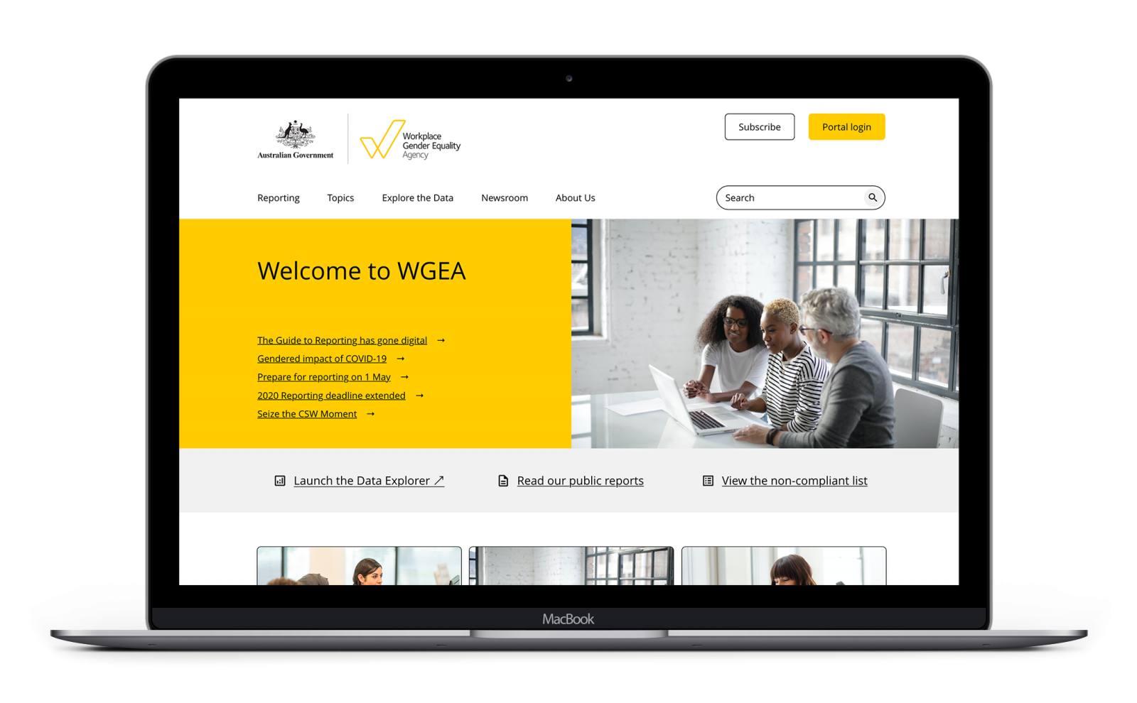Workplace Gender Equality Agency's newly designed homepage