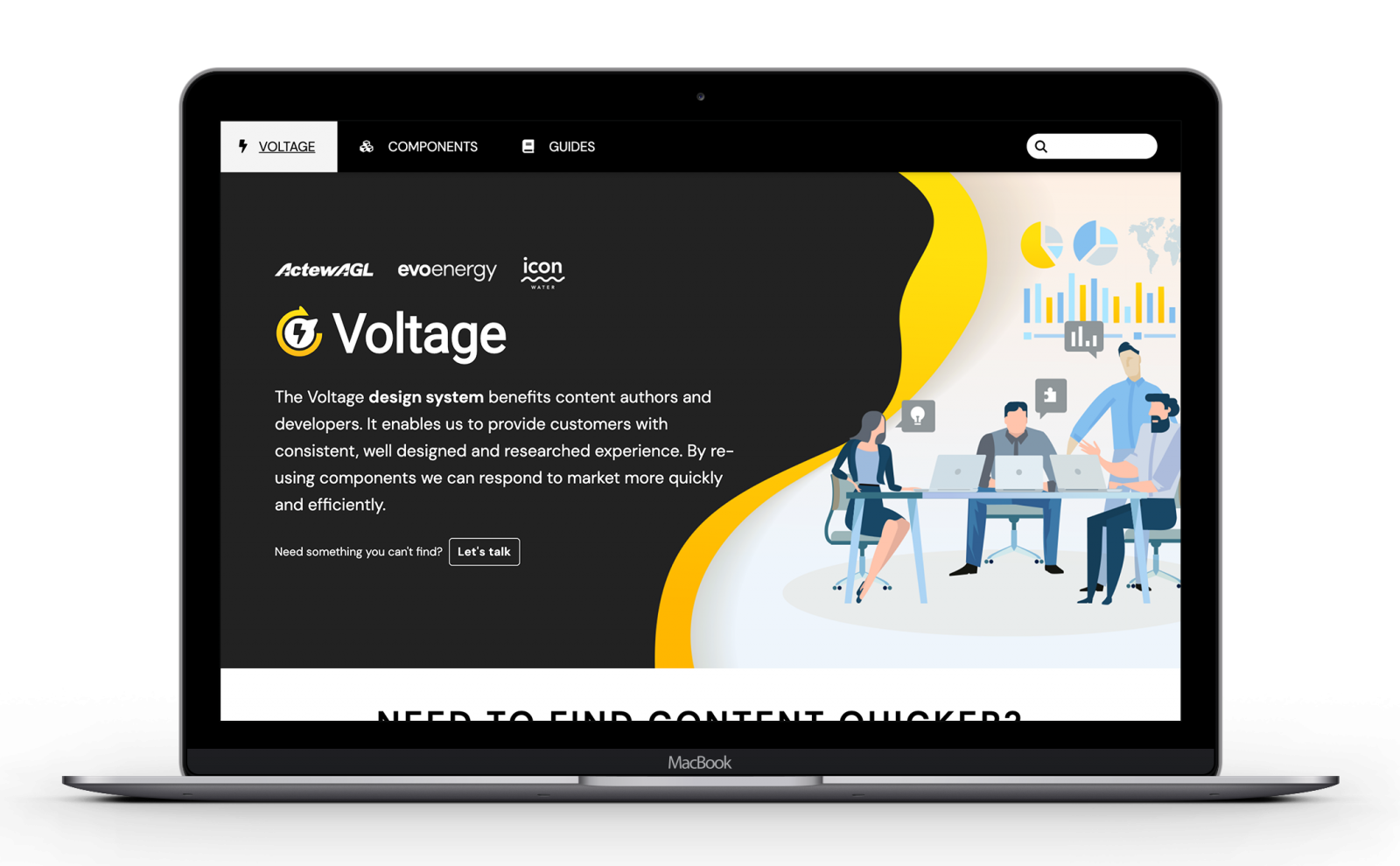 A laptop screenshot of the ACTEW AGL design system home page