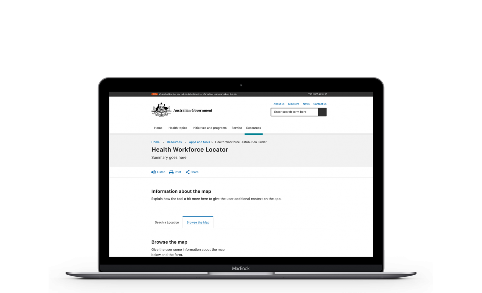 A laptop screenshot of a Department of Health website